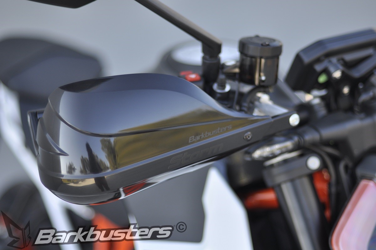 BARKBUSTERS Handguard Hardware Kit (Code: BHG-054) with STORM Handguards fitted to KTM 1290 Super Duke R