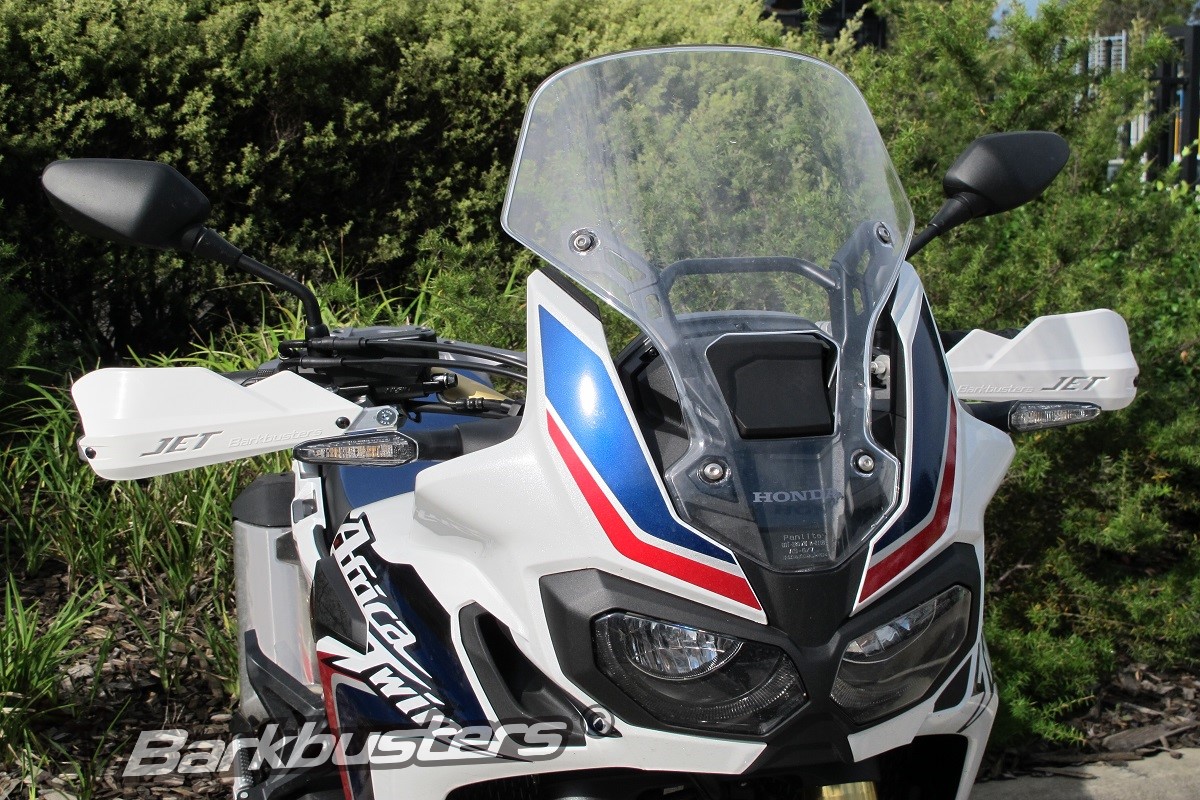 BARKBUSTERS Handguard Hardware Kit (Code: BHG-062) fitted to HONDA CRF1000L Africa Twin -non DCT model 2016 with JET Guards - White (Code: JET-003-WH) sold separately