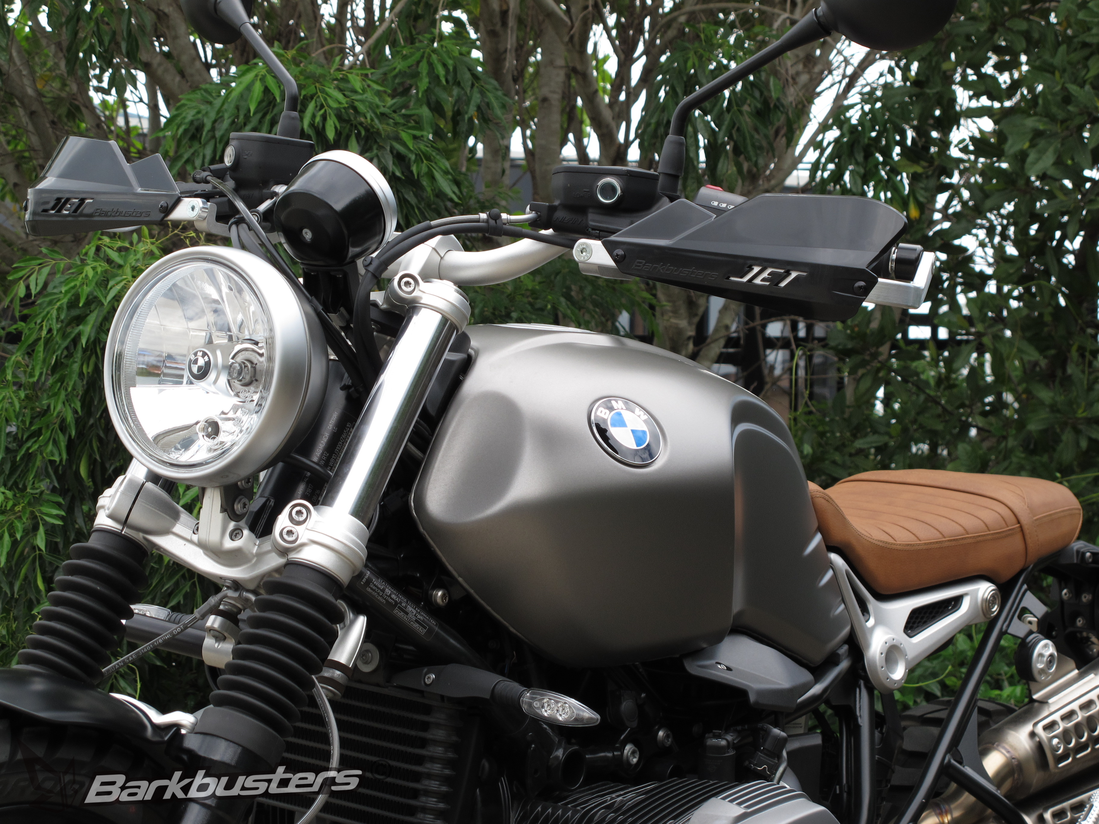 BARKBUSTERS Handguard Hardware Kit (Code: BHG-064) fitted to BMW R Nine T Scrambler with Black JET Guards (Code: JET-003-BK) sold separately