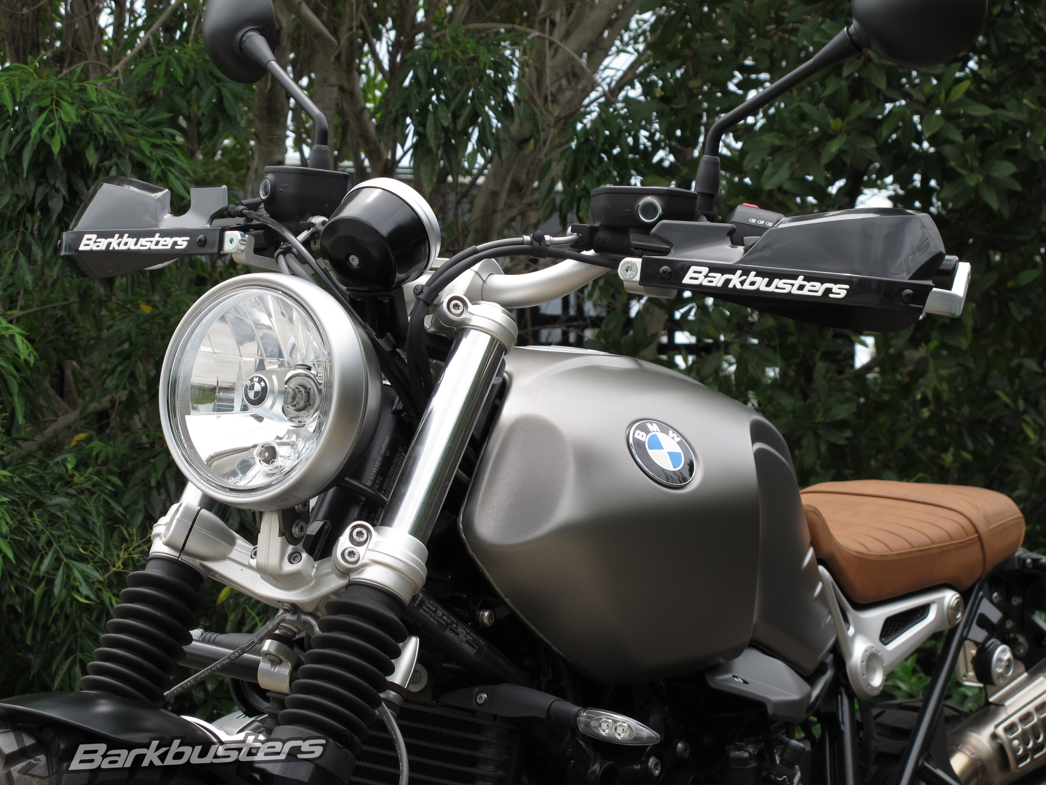BARKBUSTERS Handguard Hardware Kit (Code: BHG-064) fitted to BMW R Nine T Scrambler with Black VPS Guards (Code: VPS-003-BK) sold separately