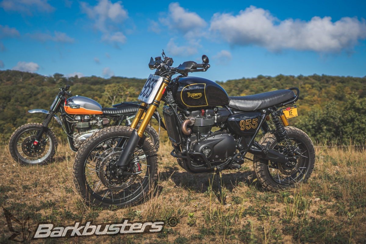 BARKBUSTERS CARBON Guards fitted to Triumph Scrambler 1200 (@AANDJCYCLES @MARKSNYCMOTO)