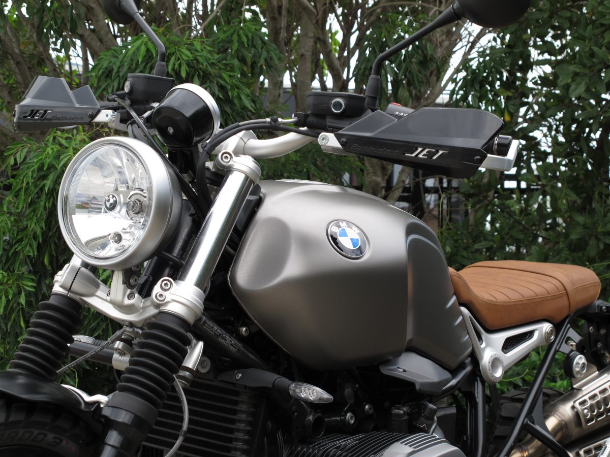 BARKBUSTERS Handguard Hardware Kit (Code: BHG-064) fitted to BMW R Nine T Scrambler with Black JET Guards (Code: JET-003-BK) sold separately